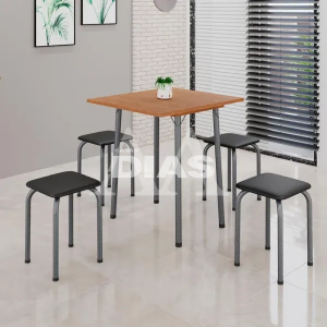 CJ MESA 4 BANQ SOMA LUANA 68X68 QUADRADA PRETO PRATA CINAMOMO