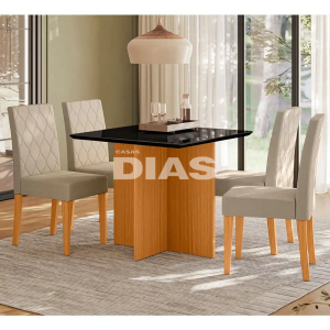 CJ MESA 4C POLIMAN HELO QUADRADA 90X90 C/VIDRO FREIJO/GRAFITE/PRETO