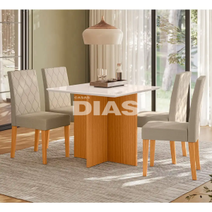 CJ MESA 4C POLIMAN HELO QUADRADA 90X90 C/VIDRO FREIJO/OFF WHITE