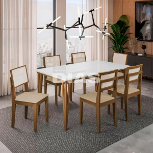 CJ MESA 6C DOBUE SAFIRA 160X90 C/VIDRO CAD SAFIRA IMBUIA/BRANCO OFF/AR