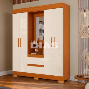 ROUPEIRO 4P ABRIR 2G C/ESPELHO ACP ISABELY CAPELINHA CINAMOMO/OFF WHIT