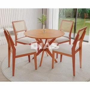 CJ MESA 4C AGN VITORIA REDONDA 90CM TAMPO LAMINADO CAD LARISSA MADEIRA